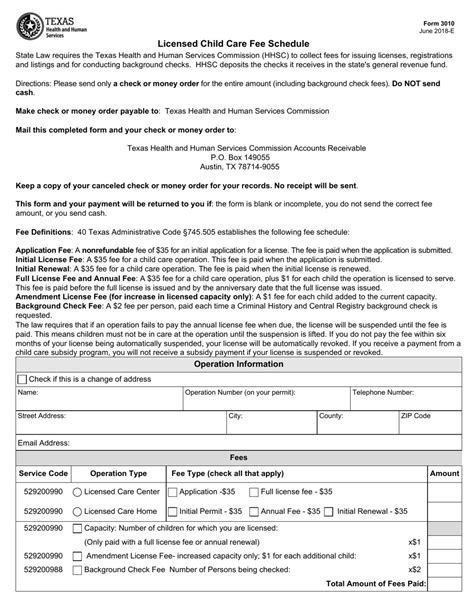 The county shall not pay those <b>child</b> <b>care</b> costs that are in excess of the maximum payment rate. . Form 3010 licensed child care fee schedule
